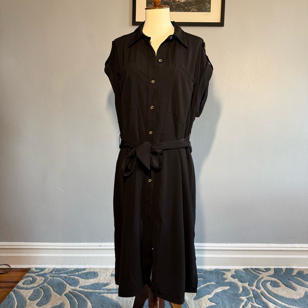 NWTMichael Kors Black Midi Dress with Belt - Picture 2 of 7